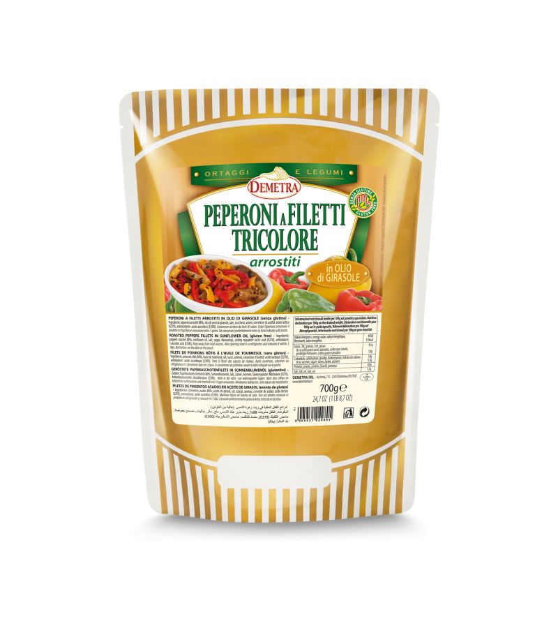 DEMETRA PEPPER TRICOLOR ROASTED FILLETS POUCH 700 GR (6 in a box)