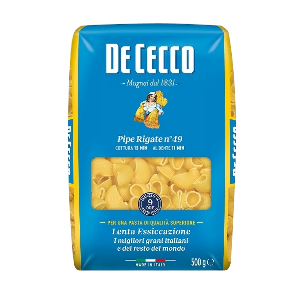 DE CECCO PASTA DI SEMOLA PIPE RIGATE N.49 500 GR (24 in a box)