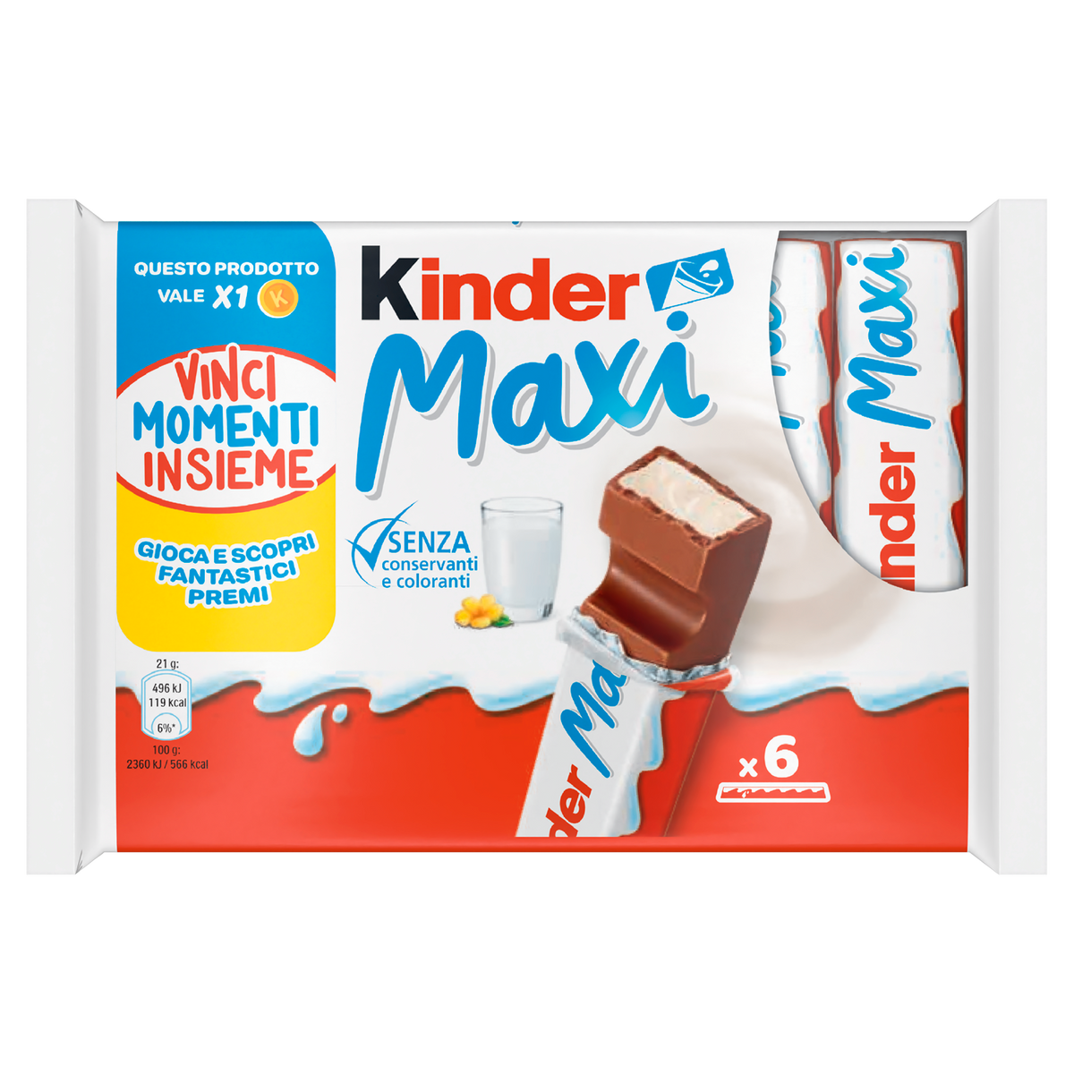 KINDER SNACK BARS MAXI CHOCOLATE T.6 126 GR (20 in a box)