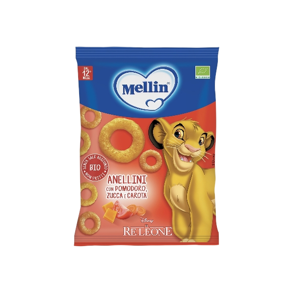 MELLIN CRISPS CEREALS SNACK ANELLINI TOMATOES PUMPKIN AND CARROTS 15 GR (6 in a box)