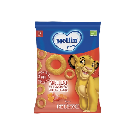 MELLIN CRISPS CEREALS SNACK ANELLINI TOMATOES PUMPKIN AND CARROTS 15 GR (6 in a box)
