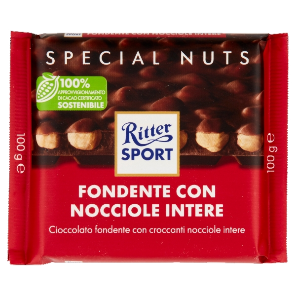 RITTER SPORT CHOCOLATE BAR DARK WHOLE HAZELNUTS 100 GR (10 in a box)