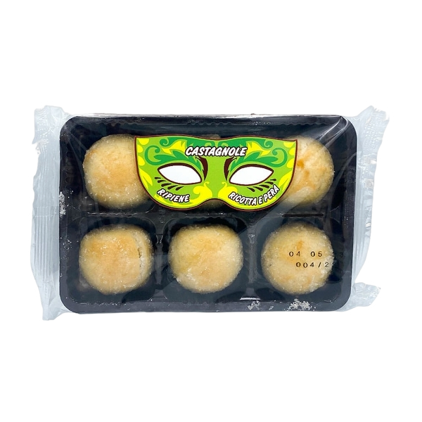 CASTAGNOLE DI CARNEVALE STUFFED CREAM RICOTTA AND PEAR 180 GR (16 in a box)