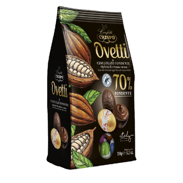 CRISPO PRALINES OVETTI DARK CHOCOLATE 70% 150 GR (14 in a box)