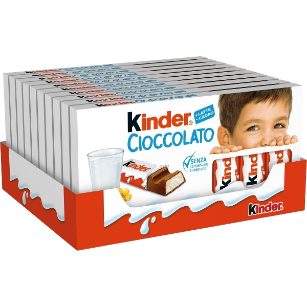 KINDER SNACK BARS CHOCOLATE T.8 100 GR (10 in a box)