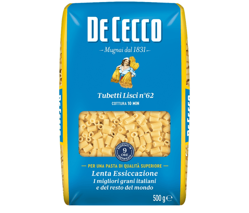 DE CECCO PASTA DI SEMOLA TUBETTI LISCI N.62 500 GR (24 in a box)