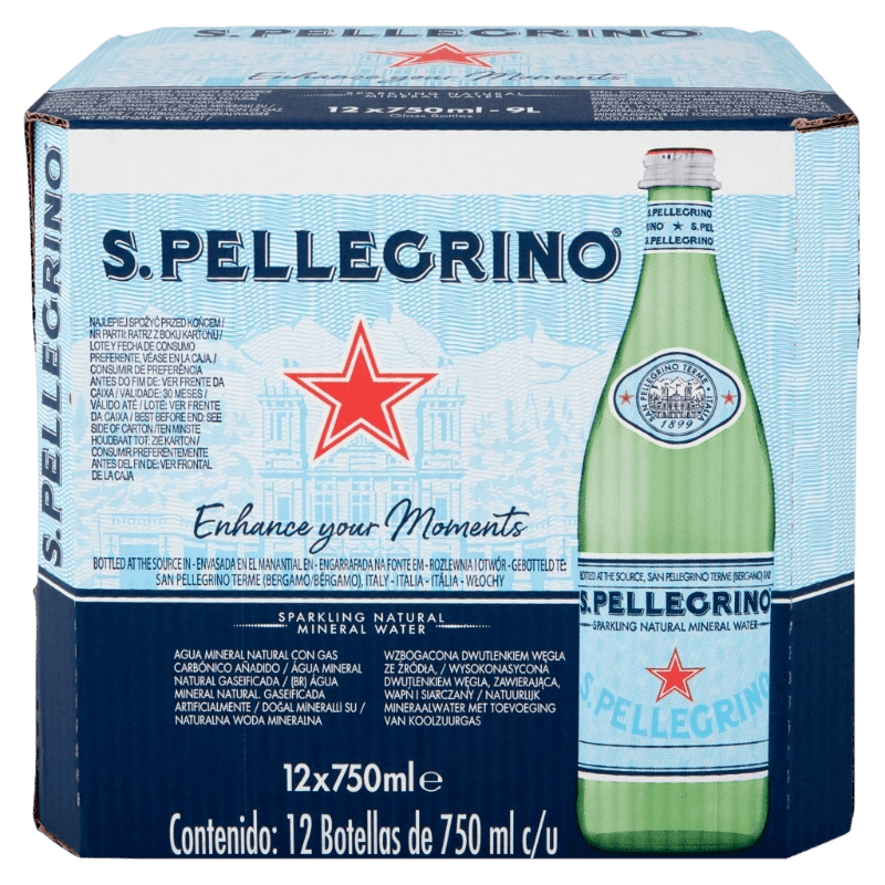 SAN PELLEGRINO CARBONATED WATER GLASS 750 ML (12 in a box)