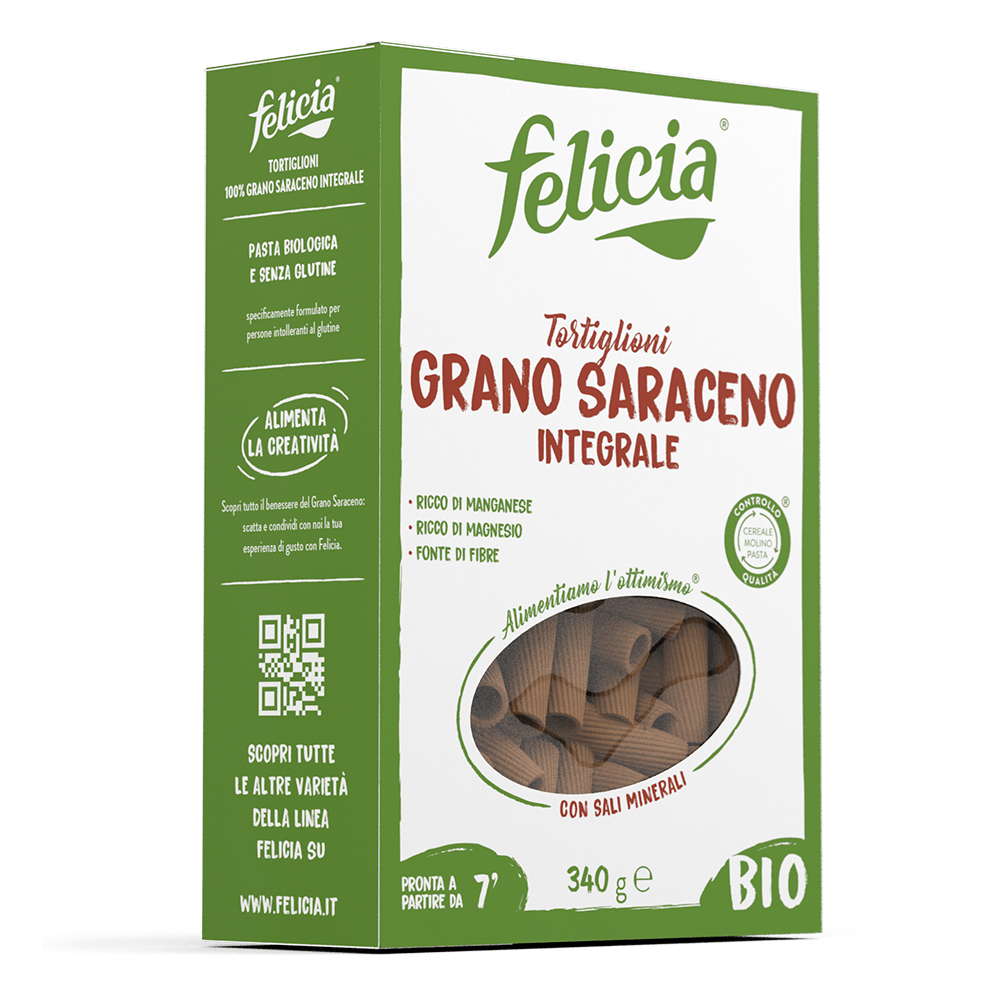 FELICIA PASTA GLUTEN FREE GRANO SARACENO TORTIGLIONI 340 GR (14 IN A BOX)