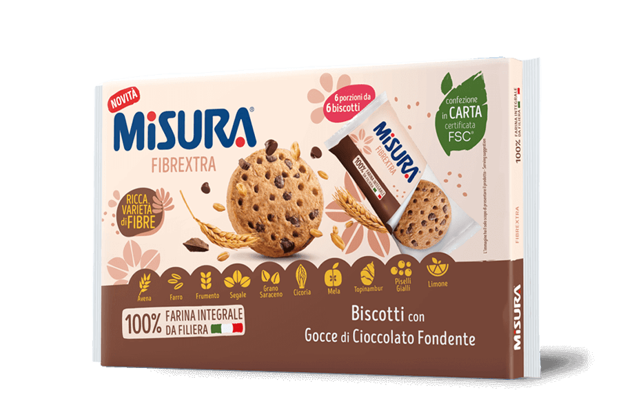 MISURA FIBRE EXTRA BISCOTTI WHOLEMEAL CHOCOLATE CHIP MULTIPACK X6 280 GR (10 in a box)