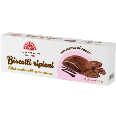 DI LEO BISCOTTI RIPIENI STUFFED WITH COCOA CREAM 150 GR (14 in a box)