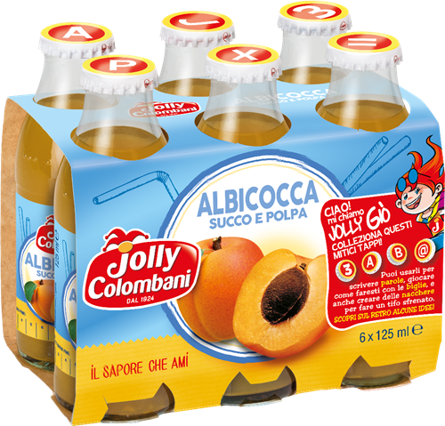 JOLLY COLOMBANI FRUIT JUICE APRICOT GLASS 125 ML X6 (8 IN A BOX)
