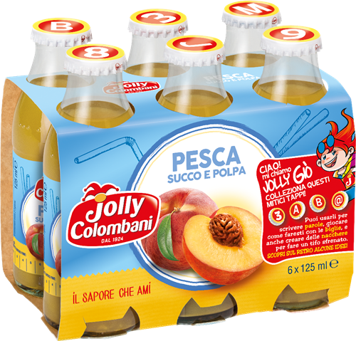 JOLLY COLOMBANI FRUIT JUICE PEACH GLASS 125 ML X6 (8 IN A BOX)