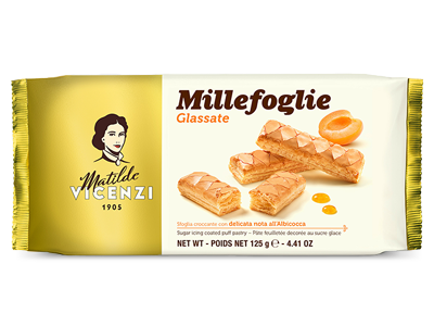 VICENZI MILLEFOGLIE D'ITALIA GLAZED CREAM APRICOT 125 GR (16 in a box)