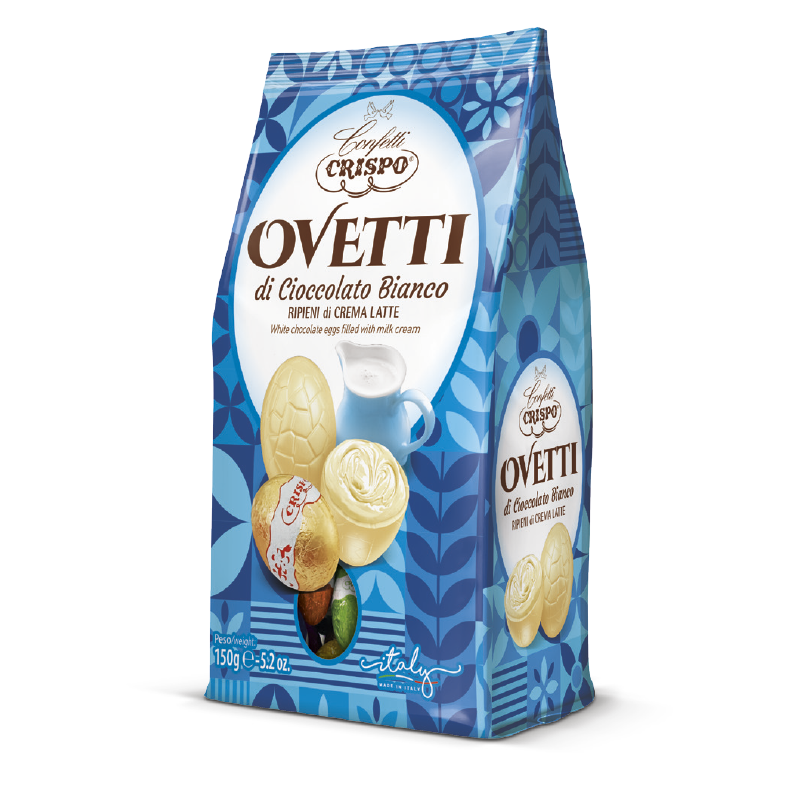 CRISPO PRALINES OVETTI WHITE CHOCOLATE 150 GR (14 in a box)