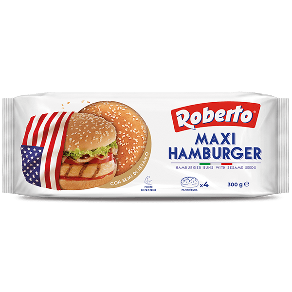 ROBERTO BREAD MAXI HAMBURGER WITH SESAM SEEDS X4 300 GR (7 in a box)