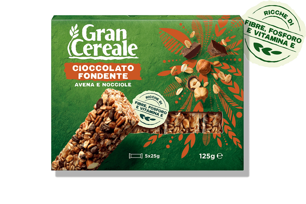 GRAN CEREALE SNACK BARS OATS HAZELNUTS DARK CHOCOLATE X5 125 GR (12 in a box)