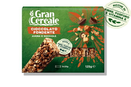 GRAN CEREALE SNACK BARS OATS HAZELNUTS DARK CHOCOLATE X5 125 GR (12 in a box)