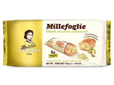 VICENZI MILLEFOGLIE D'ITALIA CREAM PISTACHIO X5 125 GR (16 in a box)