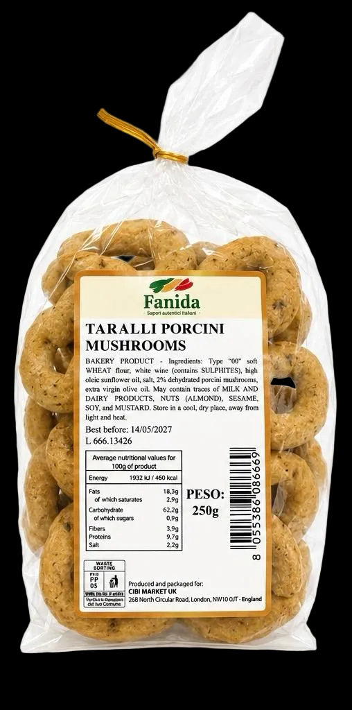 FANIDA TARALLI PORCINI MUSHROOMS WITH EXTRA VIRGIN OLIVE OIL 250 GR (16 in a box)