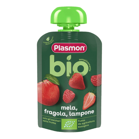 PLASMON FRUIT JUICE BIO POUCH STRAWBERRY APPLE & RASPBERRY 100 ML (6 in a box)
