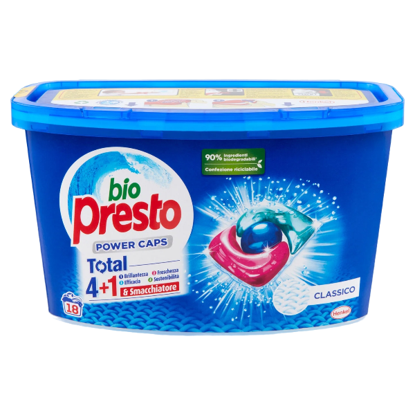 BIO PRESTO LAUNDRY DETERGENT PODS POWER CUPS CLASSIC 18 WASHES (8 in a box)