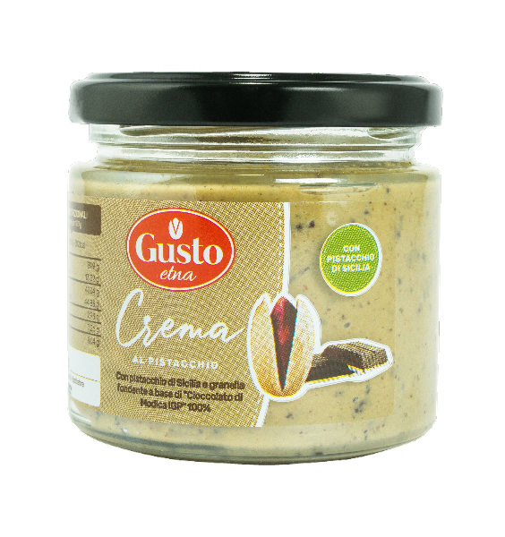 GUSTO ETNA SPREAD CREAM PISTACHIO SICILIA & CHOPPED DARK CHOCOLATE MODICA IGP JAR 190 GR (12 in a box)