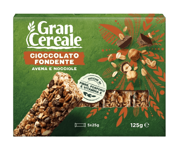 GRAN CEREALE SNACK BARS OATS HAZELNUTS DARK CHOCOLATE X5 125 GR (12 in a box)