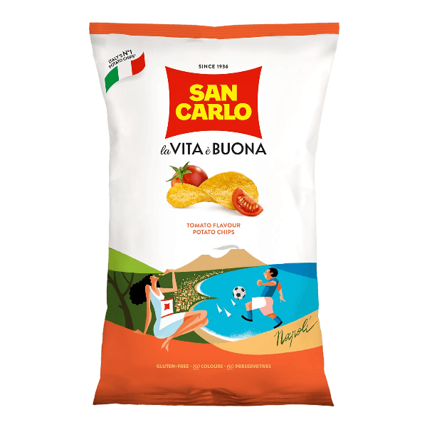 SAN CARLO CRISPS PIU' GUSTO TOMATOES 50 GR (20 in a box)