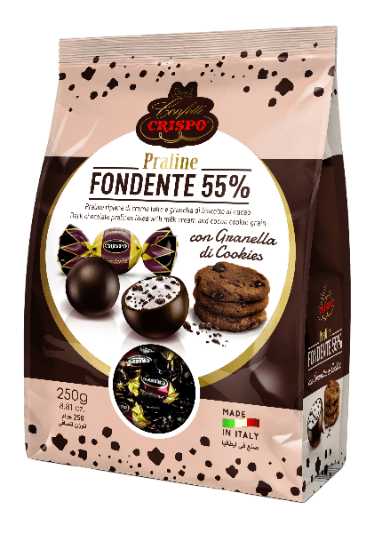 CRISPO PRALINES CHOCOLATE DARK DROPS OF COCOA BISCUITS 250 GR (12 in a box)
