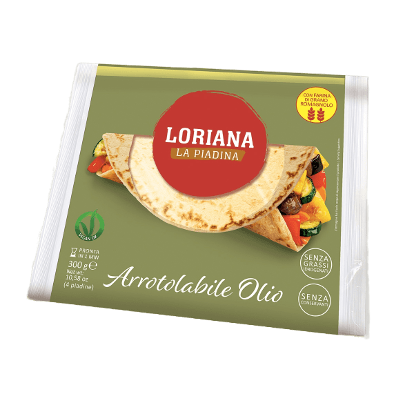 LORIANA BAKERY PIADINA ROLL-UP EXTRA VIRGIN OLIVE OIL X4 300 GR (14 in a box)