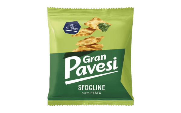 PAVESI SNACK CRACKER SFOGLINE PESTO X6 180 GR (16 in a box)