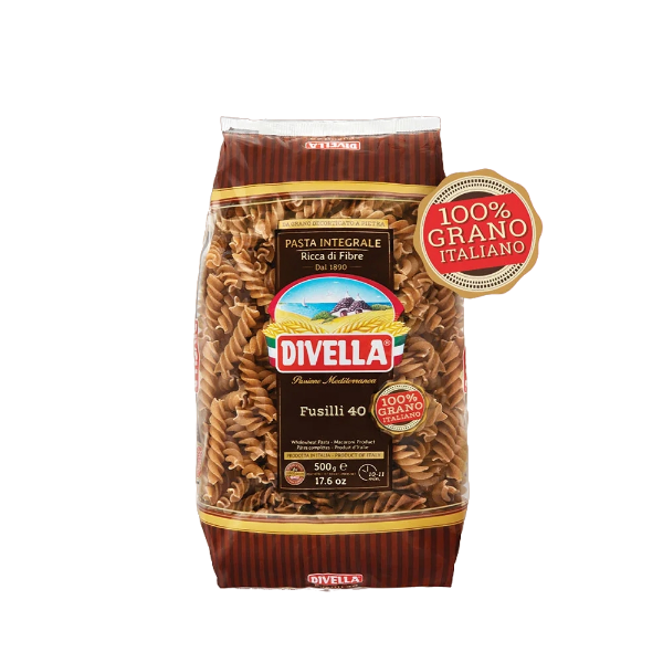 DIVELLA PASTA WHOLEMEAL FUSILLI N.40 500 GR (24 IN A BOX)