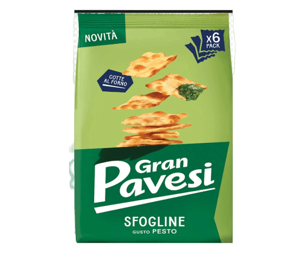 PAVESI SNACK CRACKER SFOGLINE PESTO X6 180 GR (16 in a box)