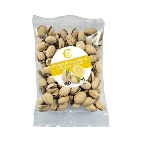 CIAVOLINO DRIED FRUITS SNACK PISTACHIOS WITH SALT, PEPPER AND LEMON 100 GR (12 in a box)