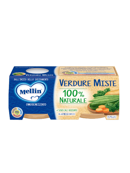 MELLIN HOMOGENIZED FRUIT MIX OF VEGETABLES 80 GR X2 (12 IN A BOX)