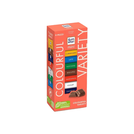 RITTER SPORT CHOCOLATE BAR MINI COLOURFUL VARIETY X9 150 GR (8 in a box)