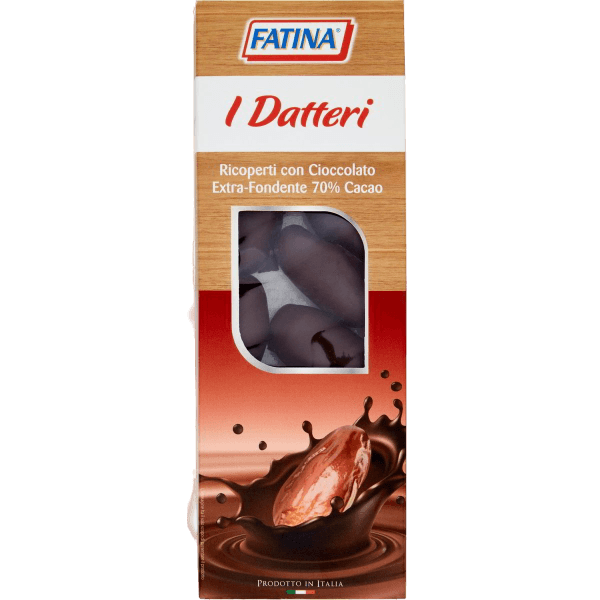 FATINA DRIED FRUITS PITTED DATES COVERED DARK CHOCOLATE 70% COCOA 150 GR (16 in a box)