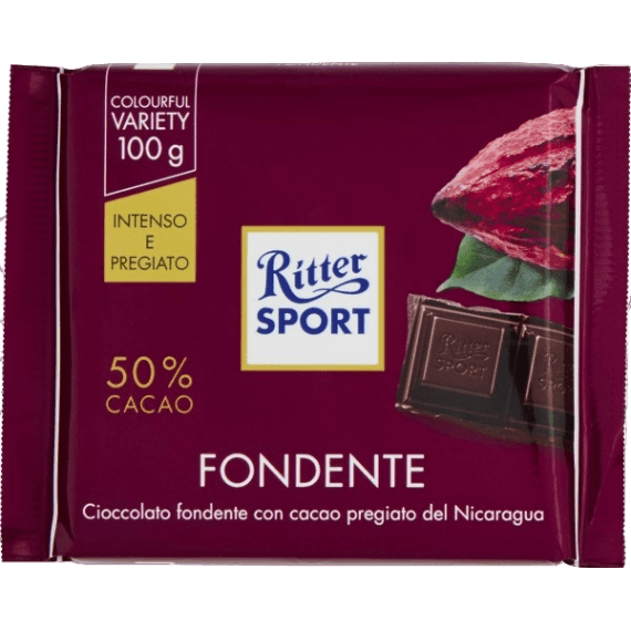 RITTER SPORT CHOCOLATE BAR DARK 50% 100 GR (12 in a box)