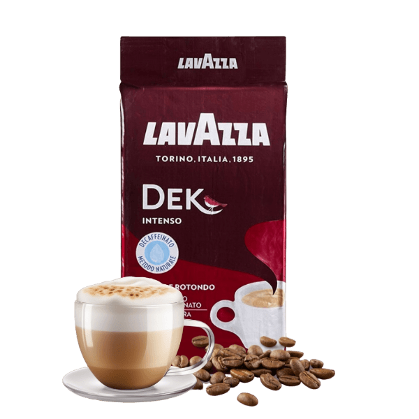 LAVAZZA COFFEE GROUND DECAFFEINATED DEK DECAF INTENSO 250 GR (20 in a box)
