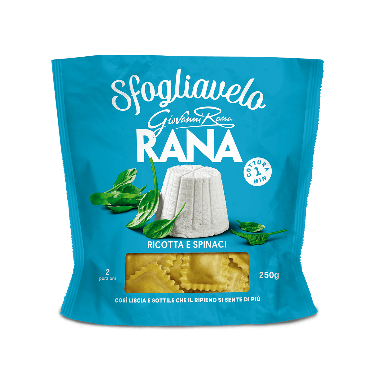 RANA SFOGLIAVELO STUFFED PASTA RAVIOLI WITH RICOTTA AND SPINACH 250 GR (4 in a box)