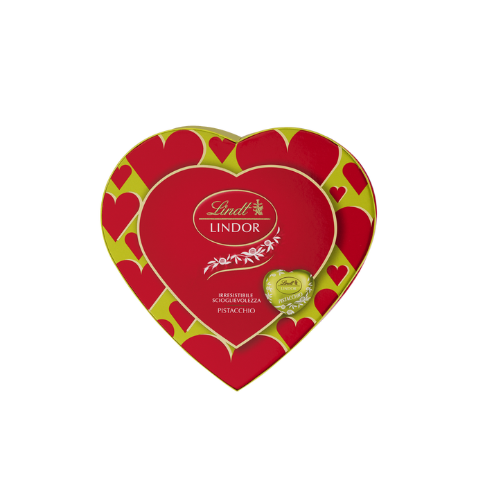 LINDT LINDOR PRALINES HEART BOX MINI MILK CHOCOLATE AND PISTACHIO 82 GR (18 in a box)