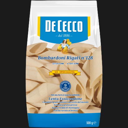 DE CECCO PASTA DI SEMOLA FORMATI SPECIALI BOMBARDONI RIGATI N.128 500 GR (12 in a box)