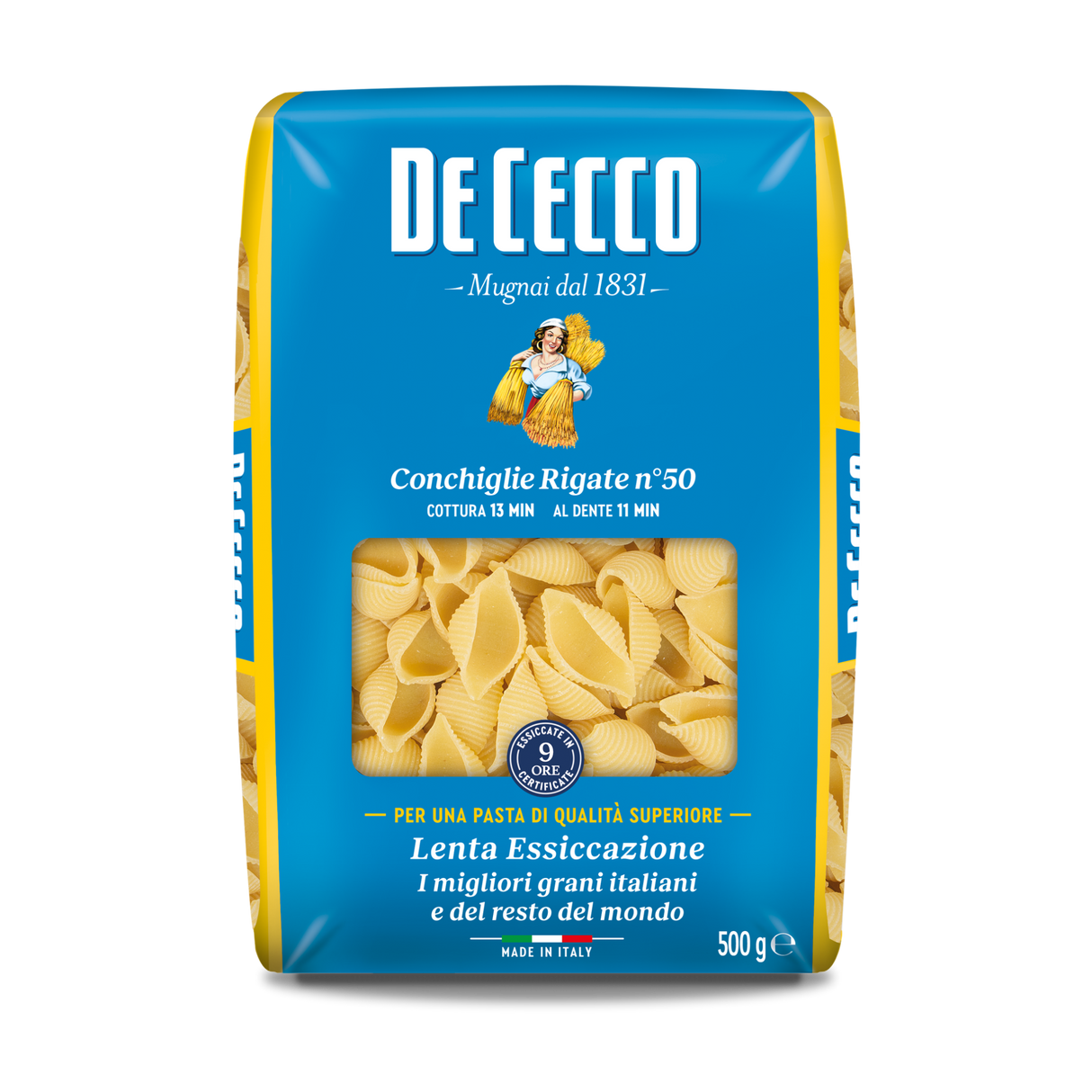 DE CECCO PASTA DI SEMOLA CONCHIGLIE RIGATE N.50 500 GR (24 in a box)