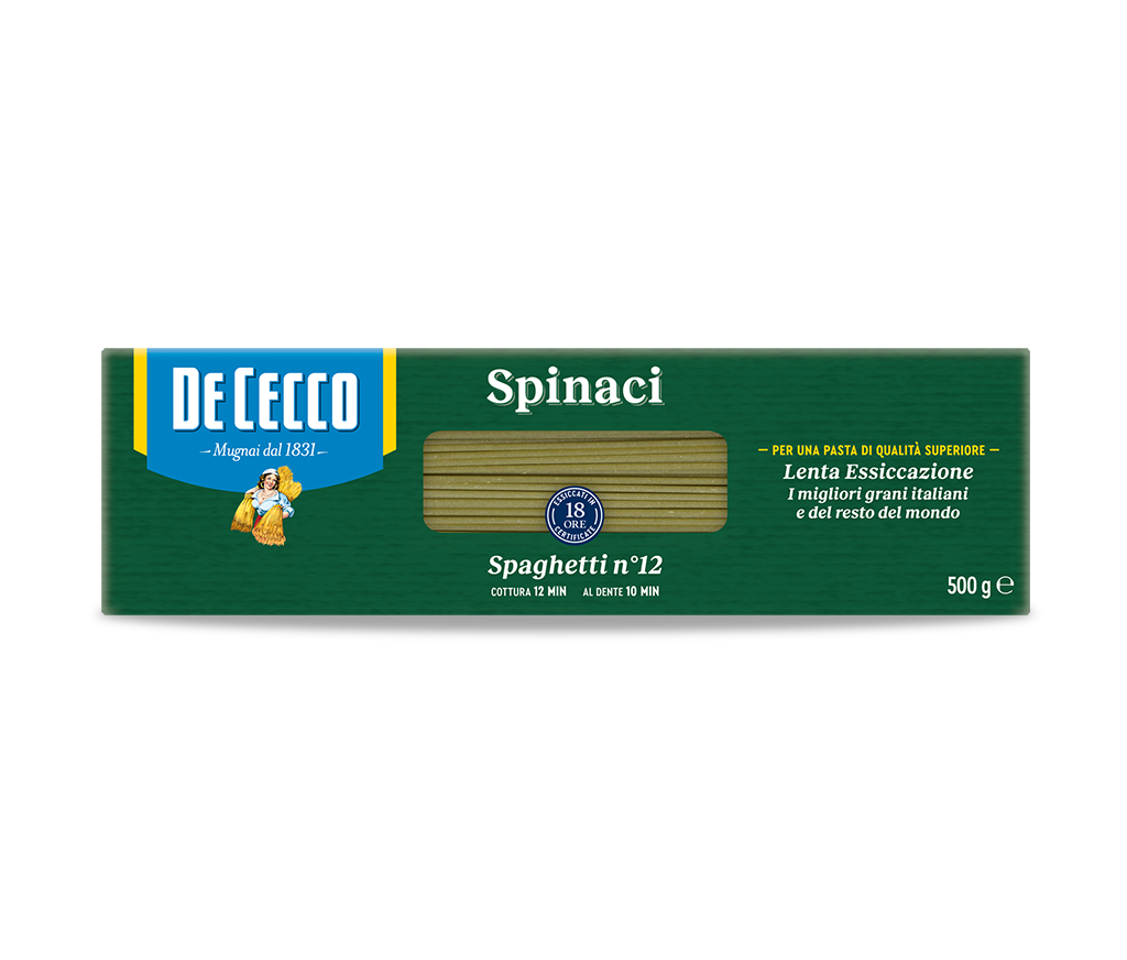 DE CECCO PASTA DI SEMOLA WITH SPINACH SPAGHETTI N.12 500 GR (20 in a box)