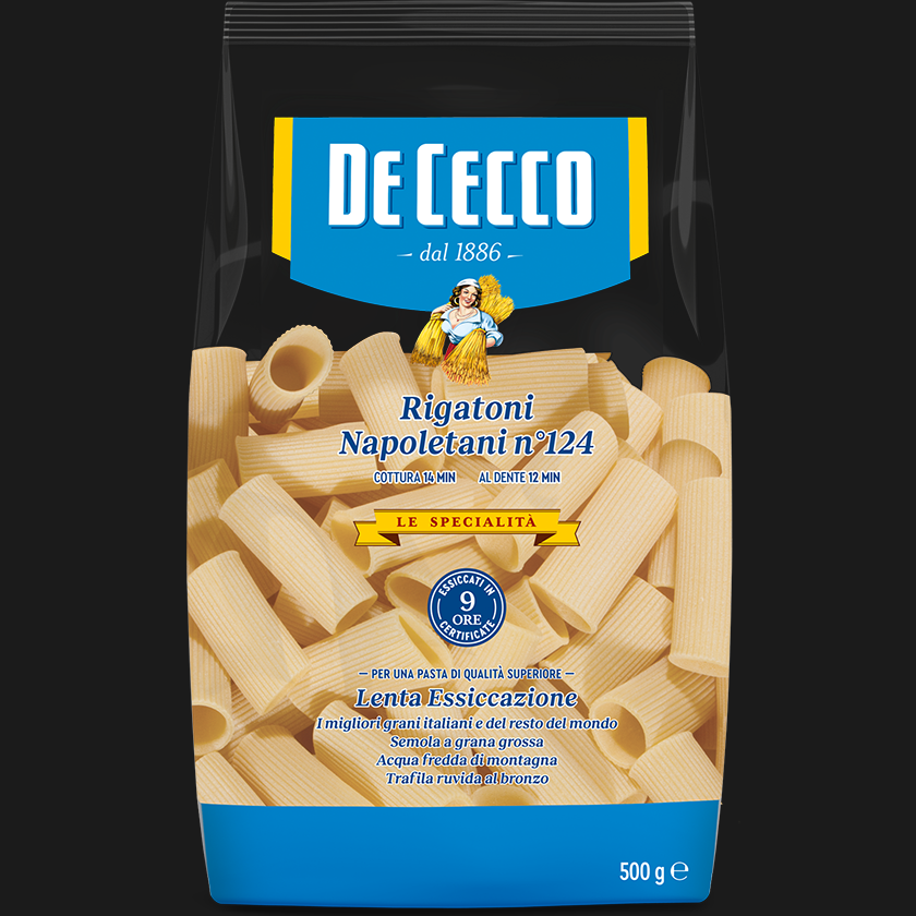 DE CECCO PASTA DI SEMOLA FORMATI SPECIALI RIGATONI NAPOLETANI N.124 500 GR (12 in a box)