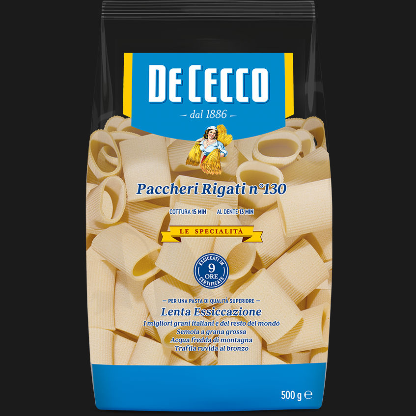 DE CECCO PASTA DI SEMOLA FORMATI SPECIALI PACCHERI RIGATI N.130 500 GR (12 in a box)