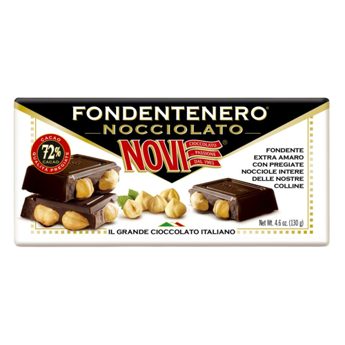 NOVI CHOCOLATE BAR NOCCIOLATO FONDENTENERO EXTRA DARK AMARO 72% 130 GR (16 in a box)