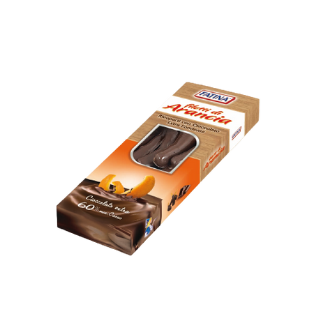 FATINA DRIED FRUITS FILLETS ORANGE COVERED DARK CHOCOLATE 150 GR (16 in a box)