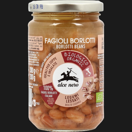 ALCENERO ORGANIC LEGUMES BORLOTTI BEANS IN BRINE 300 GR (12 in a box)