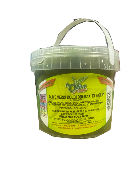 MICCIO OLIVES GREEN SWEETS MAXI 00 SICILIA IN BRINE 500 GR (9 in a box)